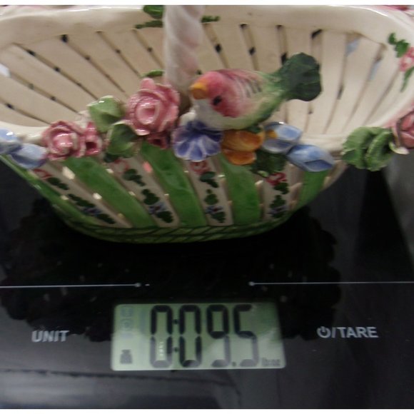VTG Capodimonte Porcelain Bird Basket Flowers w/ Handle Spring / Easter 5 1/2" - Picture 10 of 10
